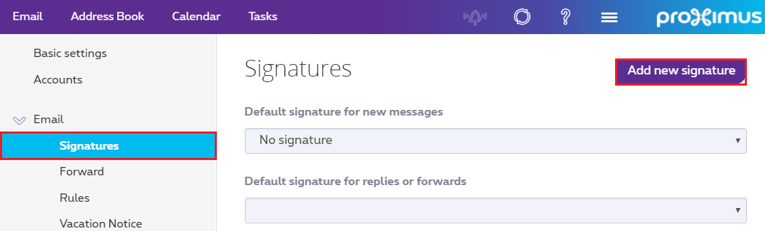 Click "Signatures" from the E-mail drop-down menu, then click "Add a new signature".