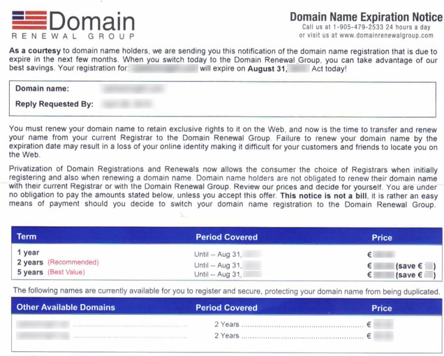 Exemple d'une fraude de nom de domaine par lettre