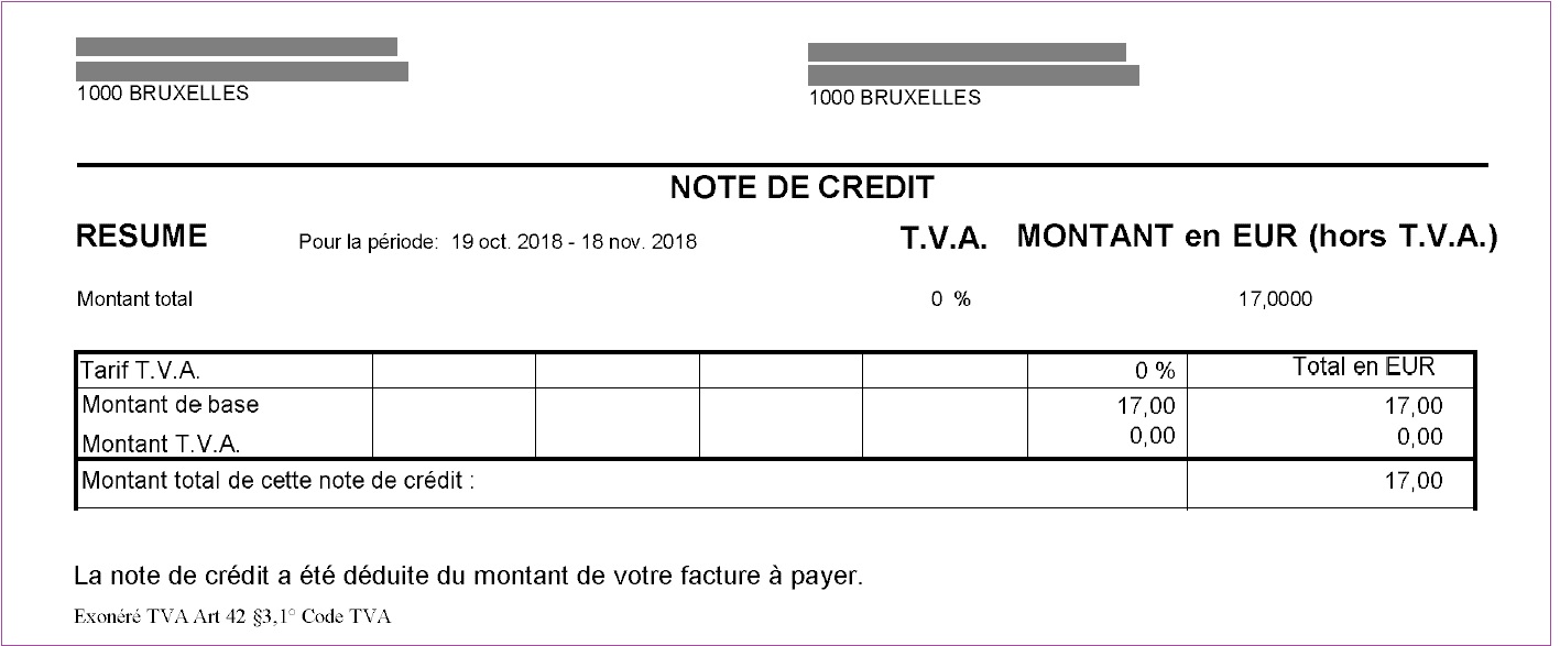 example of a credit note