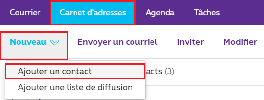 Cliquez sur "Carnet d'adresses" > "Nouveau" > "Ajouter un contact".