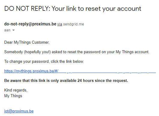 E-mail with link to reset your password.