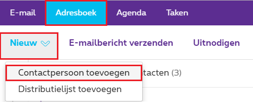 Klik op "Adresboek" > "Nieuw" > "Contactpersoon toevoegen".